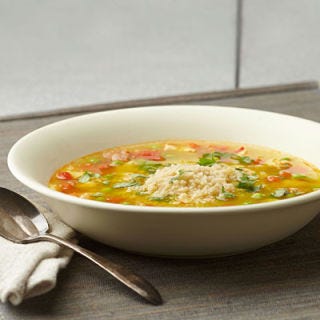 <p>This soup is inspired by the flavors and ingredients of paella, but unlike paella it's simple enough for a speedy weeknight dinner. If you can't find Spanish chorizo, use pepperoni (add a pinch of smoked paprika if you have it). Serve with warm whole-grain garlic bread.</p>
<p><b>Recipe:</b> <a href="http://gogonow.org/recipefinder/couscous-paella-soup-recipe-ew0212%22 target="_blank"><b>Couscous Paella Soup</b></a></p>