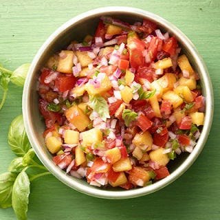 
<p>Following a quick sear on the stovetop, this beef cooks low and slow in the oven to ensure fork-tender results. An earthy cinnamon-paprika rub balances the richness of the fruit glaze.</p>
<p><strong>Recipe:</strong> <a href="http://gogonow.org/recipefinder/braised-brisket-bourbon-peach-glaze-clv0513%22 target="_blank"><strong>Peach, Red Onion, and Basil Salsa</strong></a></p>
