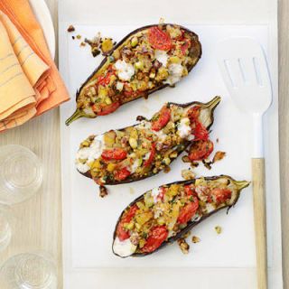 <p>This vegetarian main dish easily becomes a complete meal when you add a simple side salad or some sauteed greens.</p>
<p><strong>Recipe:</strong> <a href="http://www.delish.com/recipefinder/cheesy-stuffed-eggplants-recipe-rbk0411" target="_blank"><strong>Cheesy Stuffed Eggplants</strong></a></p>