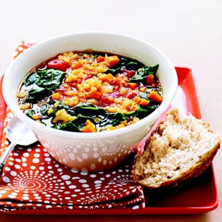 <p>This meal-in-a-bowl brims with fill-you-up soluble fiber, thanks to the lentils. Translation: It may help keep weight down and also helps lower total and "bad" LDL cholesterol. The lentils, spinach, and tomatoes, all rich in potassium, work to keep blood pressure in check, too.</p>
<p><strong>Recipe:</strong> <a href="http://gogonow.org/recipefinder/red-lentil-vegetable-soup-ghk0208%22 target="_blank"><strong>Red Lentil and  Vegetable Soup</strong></a></p>