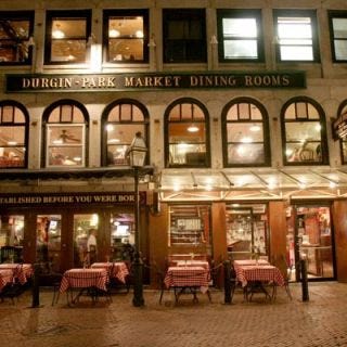 Durgin-Park Café <p><b>Date Opened:</b> 1827</p>
<p><b>Location:</b> Boston, MA</p>
<p>Durgin-Park, which opened in the historic Faneuil Hall Market in 1827, originally catered to market men and ship crews from the Boston Harbor. Today, as always, Durgin-Park is known for its infamously sassy waitresses, as well as for traditional Yankee recipes like hearty <a href="/recipefinder/new-england-clam-chowder-recipe-10155" target="_blank">clam chowder</a> and Boston <a href="/recipefinder/maple-baked-beans-3335" target="_blank">baked beans</a>, which are eaten at the restaurant's long communal tables.</p>