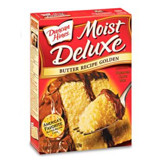<p><b>Honorable Mention #2: Duncan Hines Moist Deluxe Butter Recipe Golden Premium Cake Mix</b> ($1.69 for two 9-inch rounds)</p>
<p>One of the few that actually called for butter, this Duncan Hines entry came in third for its light, moist texture. Were it not for its buttered-popcorn-like flavor and the way it stuck in the pan, it might have scored higher. </p>
<p>270 calories and 14 grams of fat (6 grams of saturated fat) per 1/12th of a baked cake</p>
