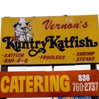 <p><b>Pit Stop:</b> <a href="http://kuntrykatfish.com/" target="_blank">Vernon's Kuntry Katfish</a>, 5901 W. Davis, Conroe, TX, (409) 760-3386</p><br /><p>About 100 miles away from Gavelston (and four miles west of I-45) you can get your fill of Vernon's house specialty: Mississippi-raised catfish, served breaded and <a href="http://www.delish.com/recipefinder/cornmeal-catfish-fingers-3508" target="_blank"><b>fried</b></a>, <a href="http://www.delish.com/recipefinder/lemon-pepper-catfish-recipe-1551" target="_blank"><b>lemon-peppered</b></a>, or blackened. Try the Southern Sampler of classic fried green tomatoes, fried pickles, and fried yellow squash.</p><p><b>Road Tip:</b> The restaurant only has 40 seats, but they offer take-out.</p>