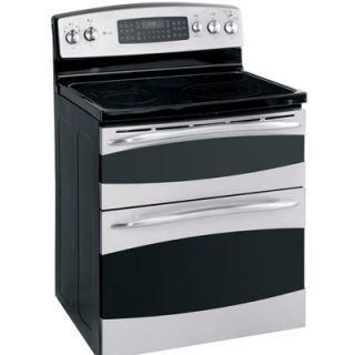 este deluxe range sports a second oven above the main cavity, a probe for cooking meats to a preset temperature, and a 