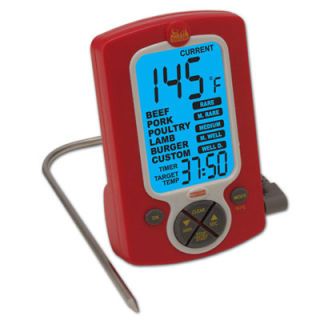 <p>Although designed to be used on the grill, there's no reason why this thermometer with a probe couldn't be used indoors as well. It has a red, hard-plastic base to place beside, clip on, or attach with a magnet to your grill or oven. Attached to the base is a cord with a probe, which you insert into food. You can select from a menu of recommended temperatures or program in your own. In the unit there's a timer that you can use at the same time as the thermometer — set it to sound off halfway through cooking to remind you to flip the steak. With its fast response time, the Weekend Warrior can also be used as an instant-read. (<a href="http://www.lowes.com" target="_blank">lowes.com</a>)</p><br /><p><b>Try this product while cooking: <a href="/recipefinder/grilled-gorgonzola-rib-eye-steak-recipe" target="_blank">Grilled Gorgonzola Rib-Eye Steak</a></b></p>