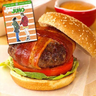 <p><i>(Best Original Screenplay, 2008)</i></p>

<p><b>Recipes: <a href="/recipefinder/BLT-Burgers" target="_blank">BLT Burgers</a> </b>(pictured)<br />
<a href="/recipefinder/classic-oven-fries-1806" target="_blank">Oven Fries</a><br />
<b><a href="/recipefinder/macaroni-three-cheeses-recipe" target="_blank">Macaroni and Three Cheeses</a></b></p>
<p>Aside from orange Tic-Tacs and a jumbo jug of Sunny Delight, this quirky film about pregnant teen Juno made us want to eat junk food and plenty of it. The hamburger phone and fast-food lunches make us crave burgers, while Juno's assessment of Paulie —"he is the cheese to my macaroni" — sends us straight to the starch.</p>