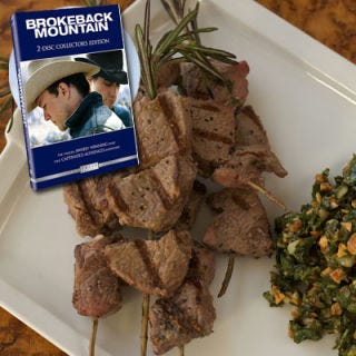 <p><i>(Best Director, 2006)</i></p>

<p><b>Recipes: <a href="/recipefinder/grilled-lamb-skewers-almond-salsa-verde-recipe" target="_blank">Grilled Lamb Skewers</a></b> (pictured)<br />
<a href="/recipefinder/honey-baked-beans-recipe" target="_blank">Honey-Baked Beans</a><br />
<b><a href="/recipefinder/skillet-biscuits-3201" target="_blank">Skillet Biscuits</a></b></p>

<p>This hauntingly spare movie set in the early 1960s details the heartfelt romantic relationship between two cowboys who meet while herding sheep across the mountains of Wyoming. Their simple, rustic lifestyle includes days spent roaming the high grasslands and meals cooked over an open fire with a tipple or two of whiskey to wash it down.</p>