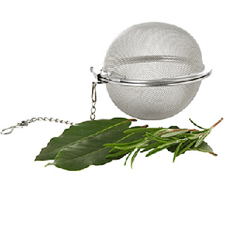 <p>Looks like its little sister, the tea ball, but this big one is for herbs 
in stocks or soups. No more fishing out loose leaves.</p> <br /><p>3-inch diameter, $4. 
The Container Store, <a href="http://www.containerstore.com/welcome.htm" target="_blank">containerstore.com</a>.</p>