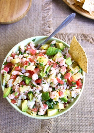 <p>For those of you who love the sweeter side of everything — even seafood — this version's perfect for getting your fix. You'll still get a bright pop of acid, but shrimp and pineapple sweeten the deal.</p>
<p><strong>Get the recipe from <a href="http://www.foodfaithfitness.com/ceviche-recipe-shrimp/" target="_blank">Food Faith Fitness</a>.</strong></p>