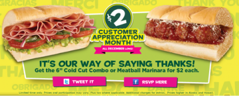 Subway Customer Appreciation Month 2 Dollar Sub