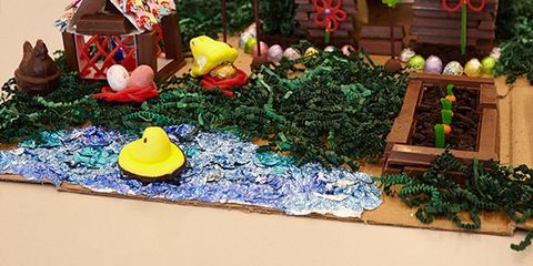 <p>Our marshmallow and chocolate bunnies have set up a log cabin with farm grounds for growing their own food. Chocolate and marshmallow chicks are also welcome on the grounds and have their own chicken coop.</p>