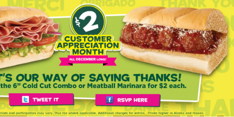 Subway Customer Appreciation Month - 2 Dollar Sub