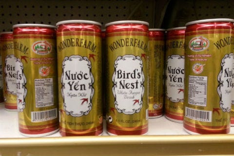 Edible birds’ nests have been used in Chinese cooking for more than 400 years and can be one of the world's most expensive food products. When dissolved in water, these swift nests have a slightly gelatinous quality that can be flavored sweet or salty. Still, that’s no reason it should be turned into an energy drink.