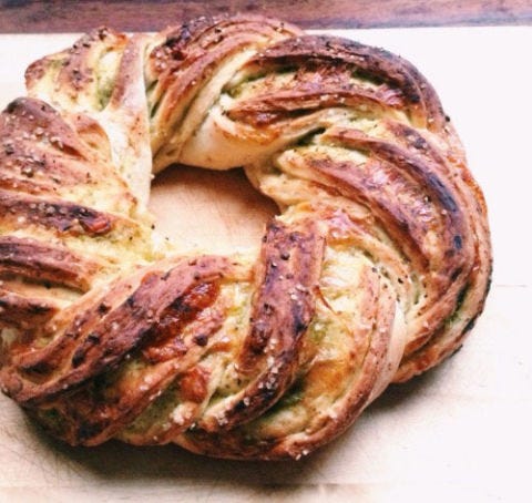 Tomatillo Chile & Sharp Cheddar Braided Bread Wreath