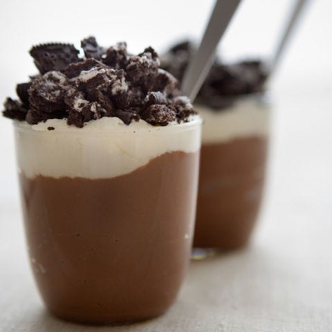<p>It's as simple as black and white when it comes to this delicious mix of crushed Oreos in a swirl of parfait pudding. Mash in some unsweetened chocolate, throw on a big scoop of whipped cream, and voilà.</p>
<p>Get the recipe at <a href="http://www.silvanaskitchen.com/gluten-free-chocolate-pudding-parfaits-glutenfree/" target="_blank">Silvana's Kitchen</a>.</p>