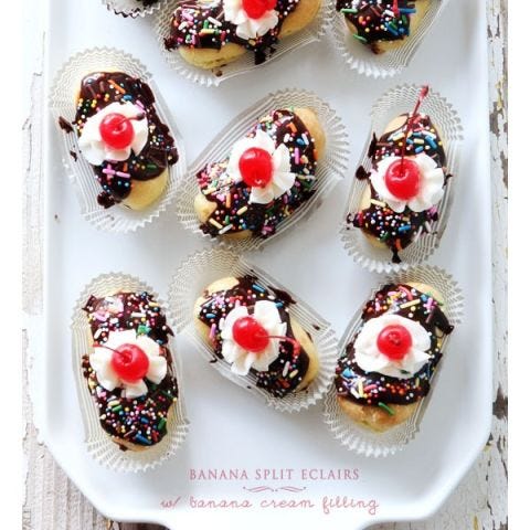 <p>Pumpkin and chocolate cupcakes combine the classic colors and flavors of Halloween.</p> <p><strong>Get the recipe from <a href="http://www.bakersroyale.com/custards/banana-split-eclairs/" target="_blank">Bakers Royale</a>.</strong></p>