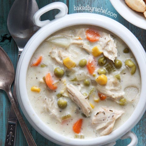 <p> </p> <p><strong>Get the recipe from <a href="http://www.bakedbyrachel.com/slow-cooker-chicken-pie-soup/" target="_blank">Baked by Rachel</a>.</strong></p>