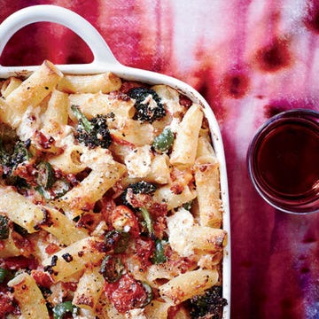 Baked Rigatoni with Broccoli, Green Olives, and Pancetta
