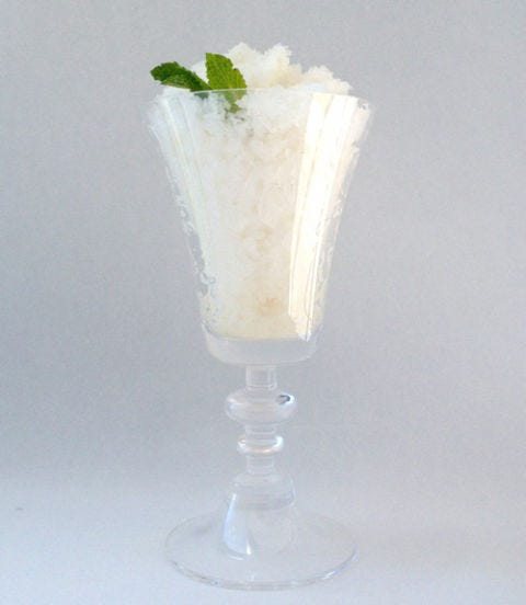 <p>This semi-frozen dessert is perfect for those warmer, spring days.</p> <p>Microwave 1/3 cup <strong>granulated sugar</strong> and 1/4 cup <strong>water</strong> in medium bowl on High 20 seconds; stir until sugar dissolves. Whisk in 3 1/2 cups <strong>limeade</strong>, 1/4 cup <strong>fresh lime juice</strong>, 2 tablespoons <strong>bourbon</strong> and 1 cup <strong>mint leaves</strong>; let sit 15 minutes.</p> <p>Pour into a 13-by-9-inch metal baking dish through a fine-mesh sieve; cover with plastic wrap and freeze at least 4 hours or overnight. Scrape granita into pieces with the back of a spoon. Serve in chilled glasses.</p>