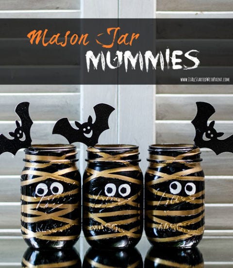 <div class="imageContent">
<p>Get wrapped up with these mummified Mason jars that require little more than spray paint and rubber bands.</p>
<p><strong>Get the tutorial at <a href="http://www.itallstartedwithpaint.com/mummy-mason-jars/" target="_blank">It All Started With Paint</a>.</strong></p>
<p><strong>RELATED:</strong> <a href="http://www.countryliving.com/crafts/projects/painted-pumpkins" target="_blank">8 Ideas for Painted Halloween Pumpkins</a></p>
</div>