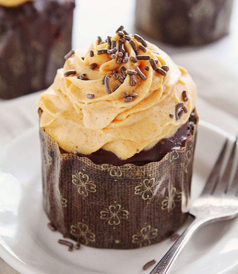 <p>A perfect treat to serve at a kids' party, these cupcakes elevate pumpkin to an entirely new, delicious level. </p>
<p><strong>Get the recipe at <a href="http://iambaker.net/chocolate-pumpkin-cupcakes-with-pumpkin-whipped-cream/" target="_blank">I Am Baker</a>.</strong></p>