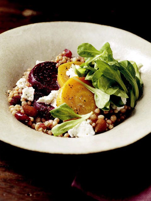 <p>A mix of golden and ruby red beets give this couscous salad a hefty dose of flavor, as well as fiber, vitamin C, iron, magnesium, and potassium.</p>
<p><strong>Recipe: <a href="http://gogonow.org/recipefinder/couscous-beet-salad-recipes%22 target="_blank">Israeli Couscous and Beet Salad</a></strong></p>