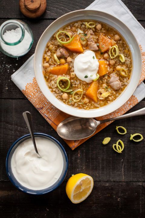 <p><br /><strong>Get the recipe from <a href="http://www.dirtykitchensecrets.com/chicken-butternut-squash-freekeh-stew/" target="_blank">Dirty Kitchen Secrets </a>.</strong></p>