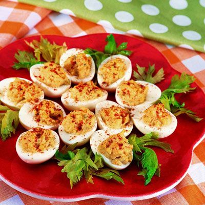<p>These are usually called "deviled eggs," but they taste divine. In cooking, "deviled" means the food is combined with something spicy (in this case mustard) to make it tangy. There's also deviled ham, but I've never tried that. Have you? </p>
<p><strong>Recipe:</strong> <a href="/recipefinder/heavenly-eggs-deviled-eggs-recipe"><strong>Heavenly Eggs</strong></a></p>