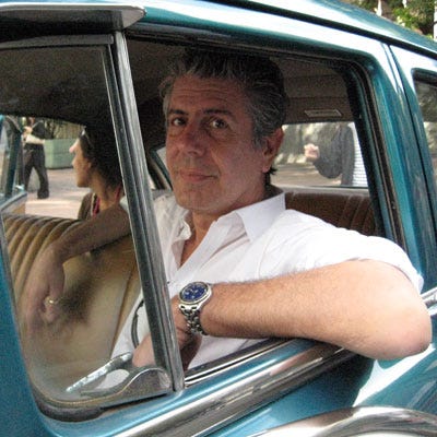 <p>Bourdain doesn't exactly have the cheery disposition of most&nbsp;<a href="http://gogonow.org/restaurants/g4114/where-are-these-food-network-stars-now/%22 target="_blank" data-tracking-id="recirc-text-link" data-unsp-sanitized="clean">Food Network stars</a>, but he did host a show called&nbsp;<em data-redactor-tag="em" data-verified="redactor">A Cook's Tour</em> on the channel from 2002-2003. Travel Channel snatched him up next to host the extremely popular show,&nbsp;<em data-redactor-tag="em" data-verified="redactor">Anthony Bourdain: No Reservations</em>, and later,&nbsp;<em data-redactor-tag="em" data-verified="redactor">The Layover</em>. Bourdain made the switch to CNN in 2013 to head up&nbsp;<em data-redactor-tag="em" data-verified="redactor">Anthony Bourdain: Parts Unknown</em>, which is still filming new episodes.</p>