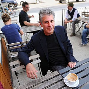 Anthony Bourdain at a Cafe