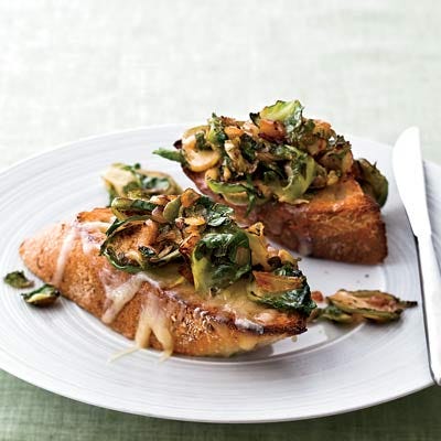 Brussels Sprouts and Smoky Onions on Cheddar Toast