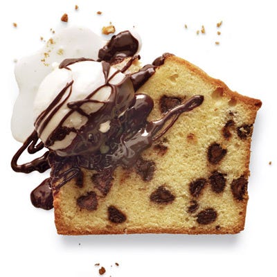 Chocolate Chip Pound Cake with Chocolate-Coffee Liqueur Sauce