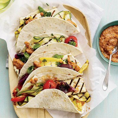 <p>Chef Alyssa Gorelick wraps grilled vegetables and tofu in tortillas with an eggplant-and-ancho-chile spread that gives the tacos a rich, smoky taste. The spread is also delicious as a dip with pita chips.</p><p><b>Recipe: </b><a href="/recipefinder/tofu-vegetable-tacos-eggplant-ancho-spread-recipe-fw0612" target="_blank"><b>Tofu-and-Vegetable Tacos with Eggplant-Ancho Spread</b></a></p>