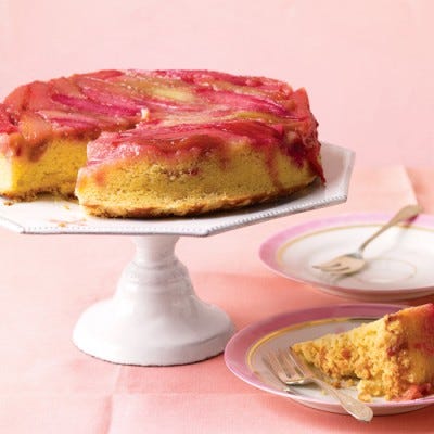 <p>Rosy-pink rhubarb makes a particularly pretty upside-down cake. We balanced the fruit's tang with a crunchy nut-and-brown-sugar topping.</p><p><b>Recipe:</b> <a href="http://gogonow.org/recipefinder/rhubarb-upside-down-cake-recipe-mslo0312%22 target="_blank"><b>Rhubarb Upside-Down Cake</b></a></p>