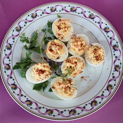 <p>"Deviled eggs are fun because you can dress them up or down," says Michael Mina, who dresses them up with chopped smoked salmon here.</p><p><b>Recipe: </b><a href="/recipefinder/smoked-salmon-deviled-eggs-recipe-fw0412" target="_blank"><b>Smoked-Salmon Deviled Eggs</b></a></p>