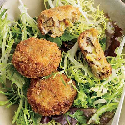 <p>Dried porcini mushrooms flavor these crisp, creamy-centered croquettes, which Jerry Traunfeld, executive chef of <a href="http://www.theherbfarm.com/about/index.html" target="_blank">The Herbfarm</a> in Washington, serves in walnut-size balls. For a simpler dish, use shiitake mushrooms in place of porcini, and make the croquettes larger for a vegetarian main course.</p><b>Recipe: <a href="/recipefinder/leek-mushroom-croquettes-recipe" target="_blank">Leek-and-Mushroom Croquettes</a></b>
