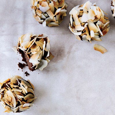 Chocolate Cupcakes with Caramel Ganache and Coconut