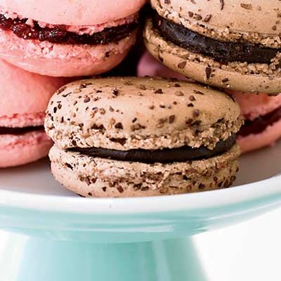 These light, airy sandwich cookies get plenty of rich chocolate flavor from cocoa powder and an intense ganache filling.<br /><b>Recipe:</b> <a href="/recipefinder/chocolate-macarons-recipe"><b>Chocolate Macarons</b></a>