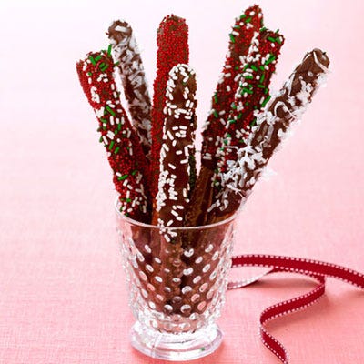 <p>These pretzels are super-easy to whip up to give as a gift. Dip them a day ahead, and pack them in a box lined with waxed tissue paper. Don't forget to add a note, or simply remind your friends that pretzels are best eaten within a week — if they're even around that long!</p>

<b>Recipe:</b> <a href="/recipefinder/chocolate-dipped-pretzels-gift-guide"><b>Chocolate-Dipped Pretzels</b></a>