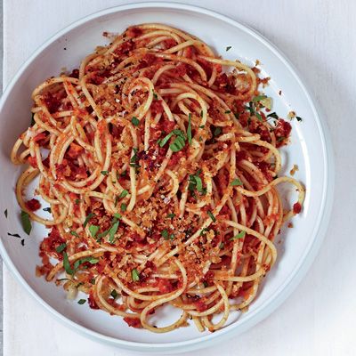 Spaghetti with Sun Dried Tomato Almond Pesto Recipe