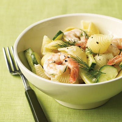 Shrimp Pasta Salad with Cucumber and Dill