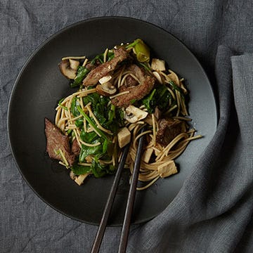 <p>Sukiyaki is sometimes prepared tableside in restaurants; chefs stir-fry strips of beef, then add tofu and vegetables. Instead of beef, Grace Parisi opts to cook chicken breast with light tofu, mushrooms and spinach in a minimal amount of canola oil, then serves the dish with a mild soy sauce broth and steamed rice.</p>
<p><strong>Recipe:</strong> <a href="http://gogonow.org/recipefinder/chicken-sukiyaki-recipe-fw0913%22%3E%3Cstrong%3EChicken Sukiyaki</strong></a></p>
