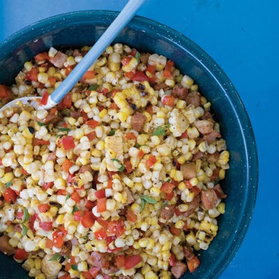 Warm Grilled Corn with Pancetta and Red Pepper