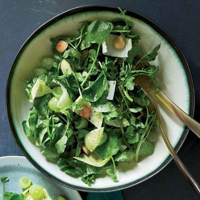 we incorporate verjus into our vinaigrette, and add sliced endives, watercress, halved grapes, and almonds to this airy, bright salad recipe watercress salad with verjus vinaigrette
