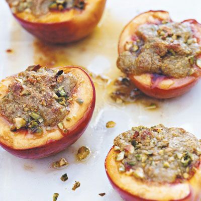 <p>You can enjoy stone fruits now, coaxing even firm nectarines to tenderness by baking them. With each spoonful of this simple dessert, a rich, crunchy pistachio topping gives way to soft, juicy fruit.</p>
<p><strong>Recipe:</strong> <a href="../../../recipefinder/baked-nectarines-pistachios-recipe-mslo0612" target="_blank"><strong>Baked Nectarines with Pistachios</strong></a></p>