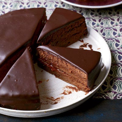 <p>Sacher torte is a classic Austrian chocolate cake layered with apricot preserves. Lidia Bastianich's version uses the preserves three ways: for moistening the cake layers, as a thick filling between the layers, and as a glaze to seal the cake before covering it in chocolate. The cake is moist and luscious on its own, but it's also delicious served the traditional way, with unsweetened whipped cream. </p><p><b>Recipe:</b> <a href="/recipefinder/sacher-torte-recipe-fw0512"><b>Sacher Torte</b></a></p>