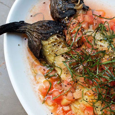 Roasted Eggplant with Tomato Dressing