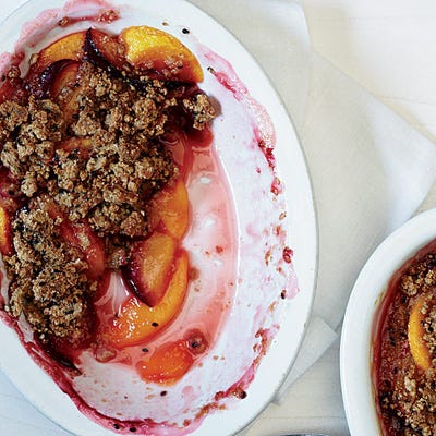 <p>When making fruit crumbles, pastry chefs prepare the components separately, then bake them together quickly so the topping stays crispy.</p>
<p><strong>Recipe:</strong> <a href="http://gogonow.org/recipefinder/peaches-plums-sesame-crumble-recipe-fw0712%22 target="_blank"><strong>Peaches and Plums with Sesame Crumble</strong></a></p>
