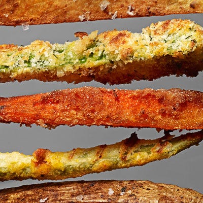<p>Sizzling veggie fries can be yours at home, baked in the oven—no deep fryer required.</p><p><b>Recipe:</b> <a href="/recipefinder/parmesan-zucchini-fries-recipe-opr0412"><b> Parmesan Zucchini Fries</b></a></p>
