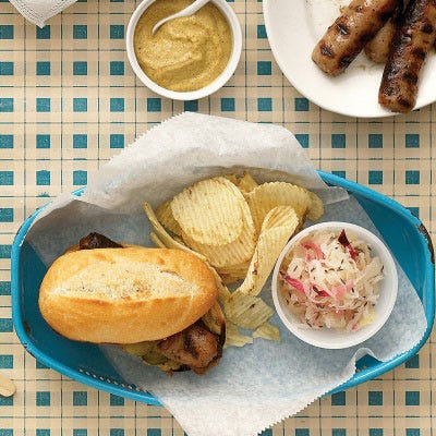 Midwestern Grilled Bratwurst Sandwiches with Caraway Sauerkraut